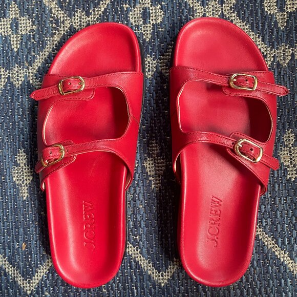 NWOB J. Crew Colbie Buckle Sandals Red Leather - Picture 1 of 5